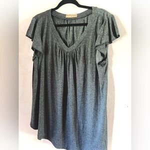 Casual V-Neck Ruffle Sleeve Tunic - Grey